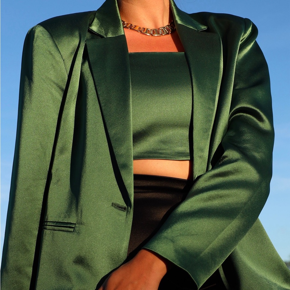 Green Satin Cropped Top